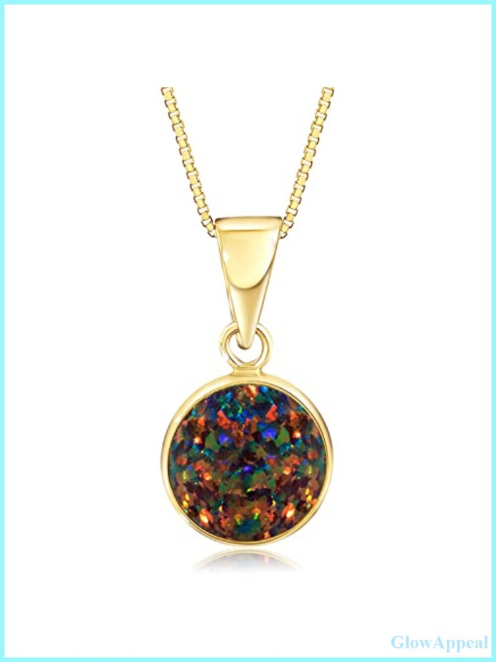 14K Solid Gold Black Opal Pendant Necklace with Chain for Women